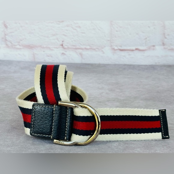 Gucci Accessories - Gucci Classic Web Stripe White/Blue/Red Canvas Belt 90/36
